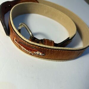 Brown and Tan Leather Belt with Decorative Stitching
